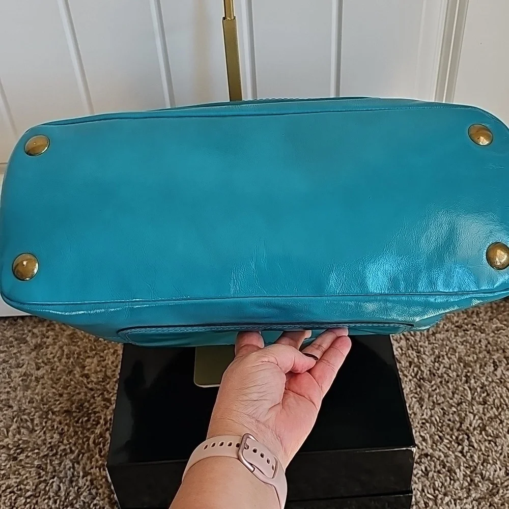 Coach 2008 Limited Edition Francine Turnlock Satchel Turquoise Legacy Lining